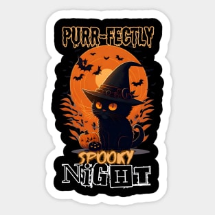 Halloween cat with a hat Purrfectly spooky night Sticker